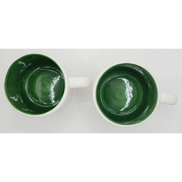 Mushroom Coffee Cups Set Of 2 Ceramic "Winter Magic" Cottage Core Green Interior - Picture 7 of 10